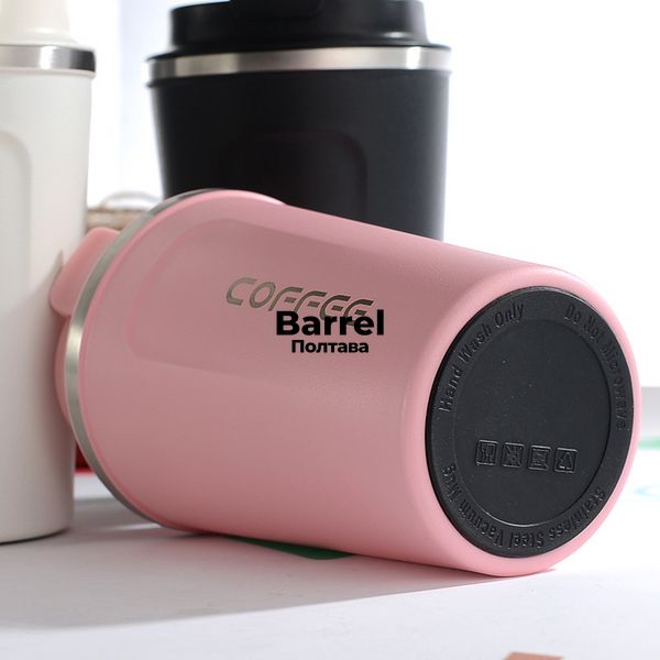 Термокухоль Coffee 380 мл з градусником рожева з нержавіючої сталі 5032 фото