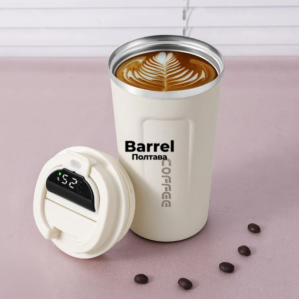 Термокухоль Coffee 510 мл з градусником біла з нержавіючої сталі 5035 фото