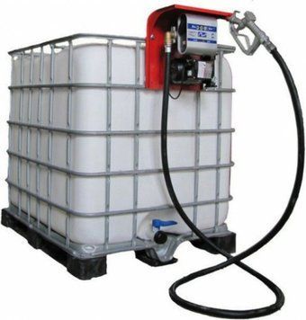 Міні АЗС KWT-47 1000 л на базі єврокуба IBC для дизельного палива, 24 В 550 Вт, до 60 л/хв з механічним лічильником 853 фото