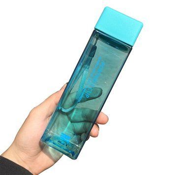Пляшка для води 500 мл пластикова квадратна блакитна