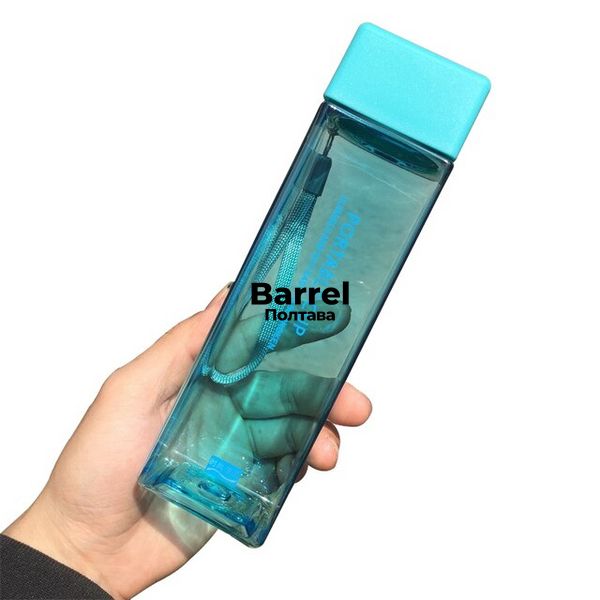 Пляшка для води 500 мл пластикова квадратна блакитна